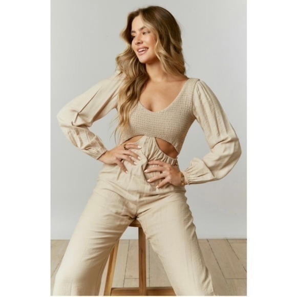 Smocked Cut Out Jumpsuit - Picture 1 of 4
